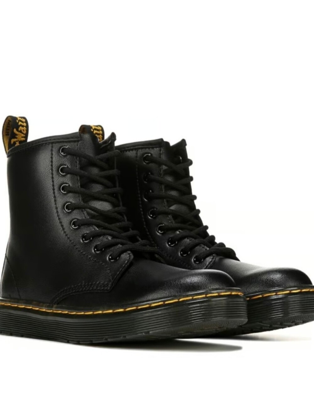 Dr. Martens Kids Zavala Combat Lace Up Black And Yellow Boots Size 1
